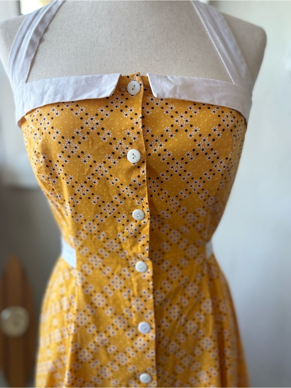 Heartbreaker Yellow Floral Button-Front Sundress with White Trim